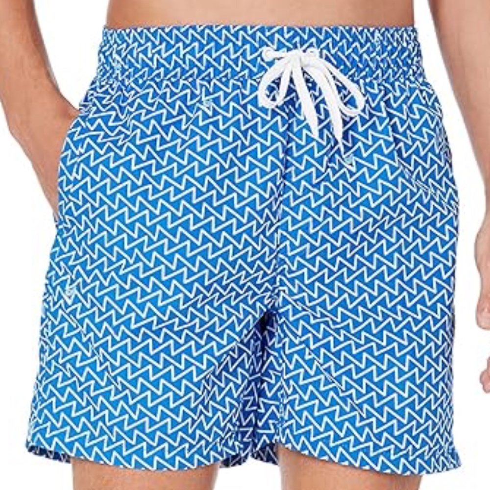 NWT Kanu Surf Blue White zigzag Men's Swim Trunks Medium